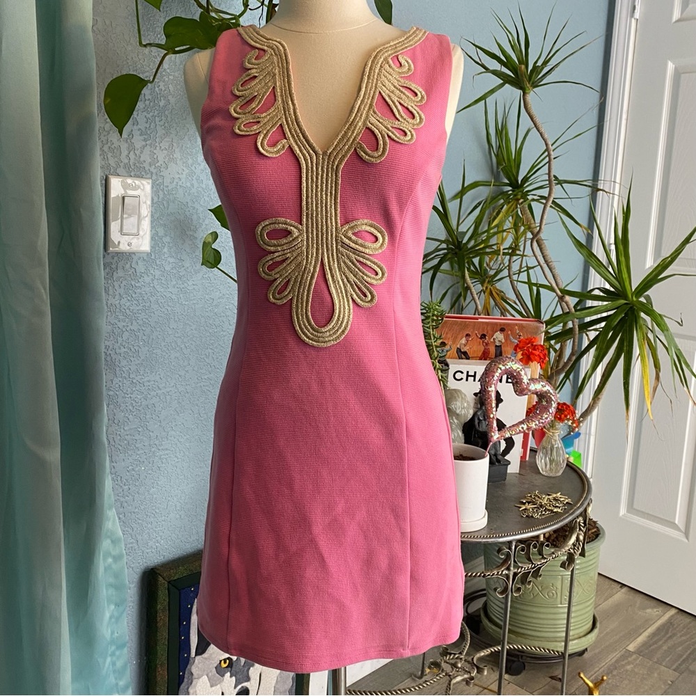 Lilly Pulitzer Vibrant Pink Mini Dress with Gold Embellishments